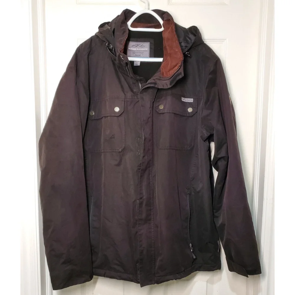 Rugged Elements Men’s XL Brown/Black Hooded Outdoor Jacket – Tears & Wear